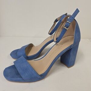 Chinese‎ Laundry Women's Blue Croc Embossed Block Heel Ankle Strap Sandals 8